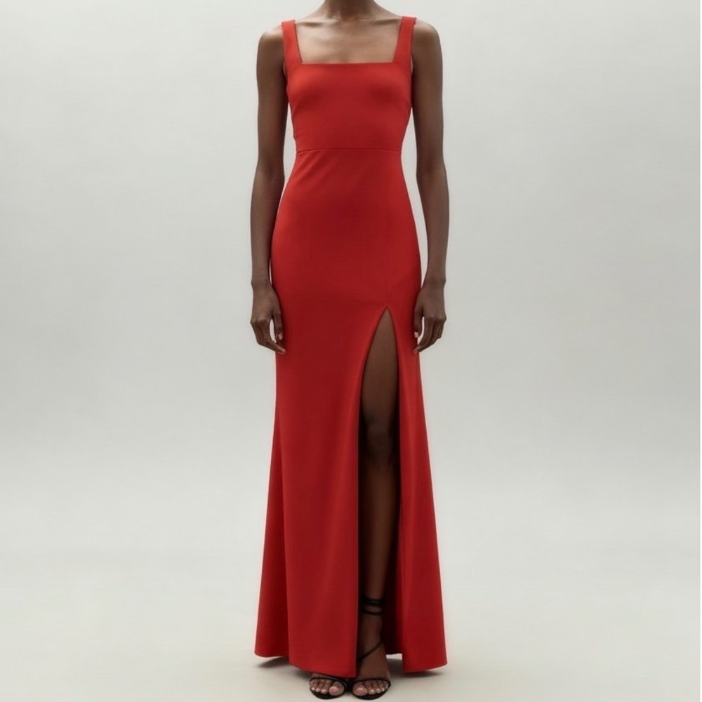 BHLDN Anthropologie Blake S Square Neck Stretch Crepe Maxi Dress Cherry Red NEW